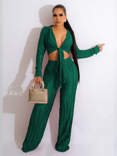 Bulk Items Wholesale Lots Women's Two Piece Sweatsuits Casual Vintage Tie Front Full Sleeve Blouse + Ruched Straight Sweatpants