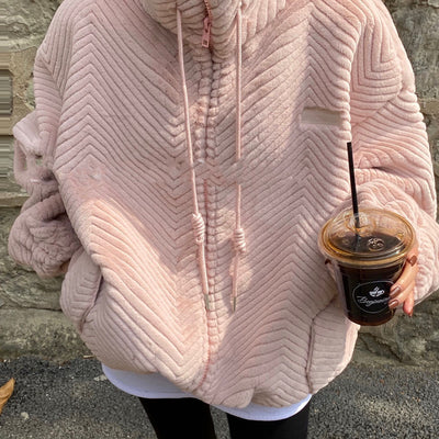 Faux Fur Fluffy Teddy Hoodie Pullovers Casual Drawstring Preppy Sweatshirt Women Autumn Winter Hoodies Minimalist Sweatshirts
