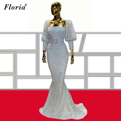 Plus Size Sequins Celebrity Dresses 2021 Arabic Red Carpet Runaway Dresses Evening Wear Sexy Pageant Gowns For Women Vestidos