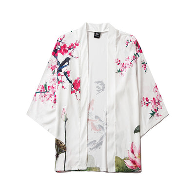 Chinese Style Lotus Carp Print Kimono Fashion Men Women Cardigan Blouse Top Vintage Japanese Streetwear Asian Clothes кардиган