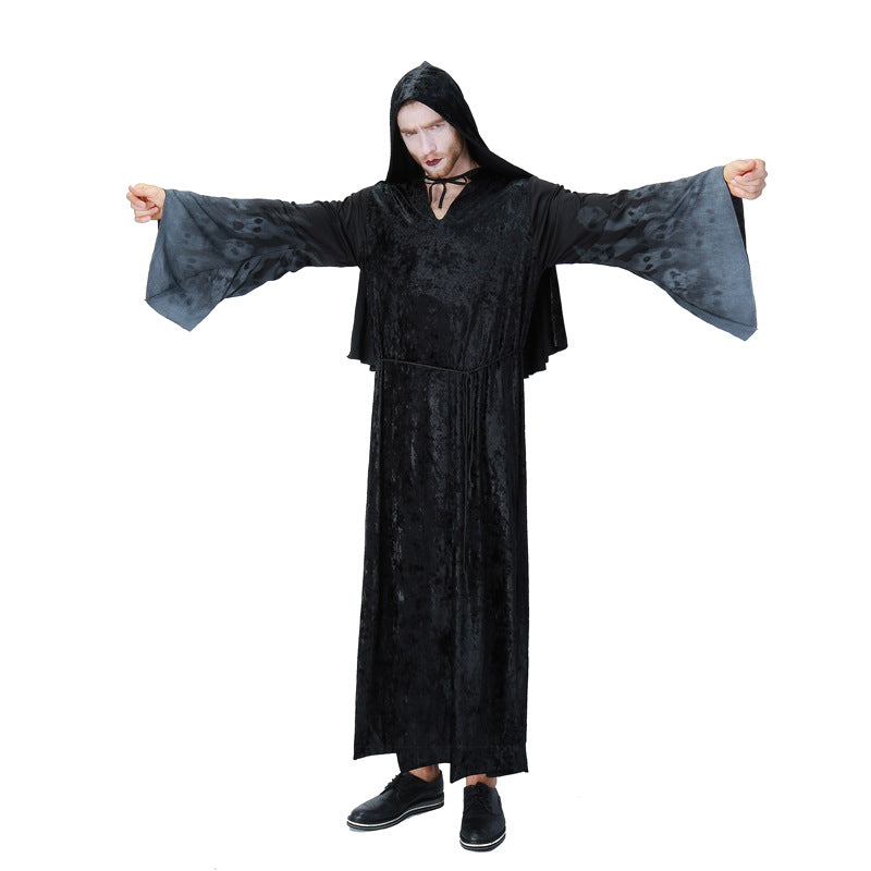 Man Vampire Wizard Death Medieval Monk Cos Cloak Black Plus Size With Cap Disguisement For Carnival Halloween Cosplay Costume