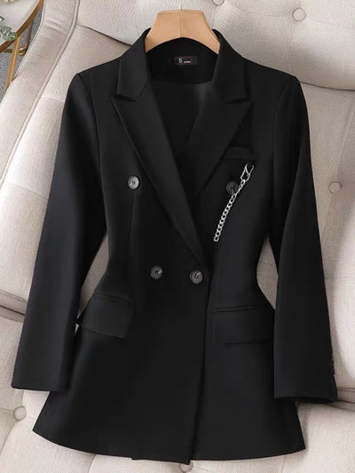 Lnsozkdg Black Slim Blazer for Women Notched Collar Long Sleeve Solid Minimalist Casual Blazers Female Fashion Clothing 2022 Y2k