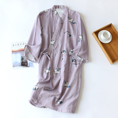 New Cartoon Women Pajamas Robe Kimono Spa Dress Japanese Summer  Cotton Gauze Pajamas Nightgown Ladies Homewear Pajamas