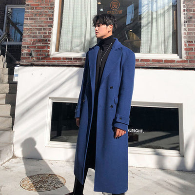 2021 Autumn Winter Mens Wool Coat Solid Long Sleeve Woolen Jackets Men Double Breasted Overcoat Fashion Slim Long Outerwear B469