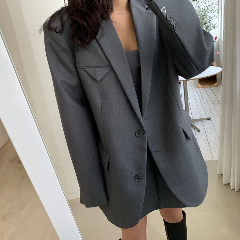 Women Female 2022 Spring Autumn Ladies Tops Solid Vintage Blazer mujer Single Breasted Office Long Sleeve Loose Suit Coat Jacket