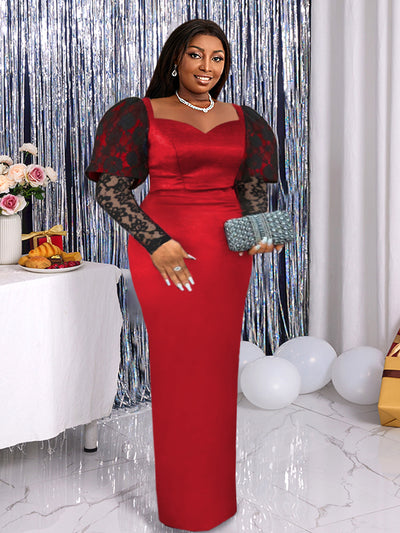 Lace Patchwork Dresses Plus Size Sweetheart Neck Long Sleeve Bodycon Elegant Ladies Evening Celebrity Cocktail Party Outfits 4XL