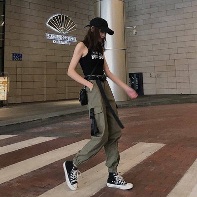 Women&#39;s High Waist Cargo Pants Women Black Goth Baggy Grunge Punk Techwear Pocket Casual Loose Combat Twill Pants Girls