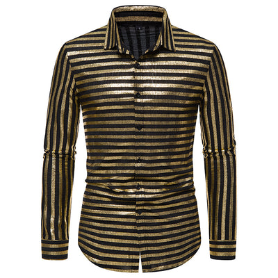 2022 Brand Vintage bronzing Print Long Sleeves Men's Party Casual Dress Fashion Classic Shirt