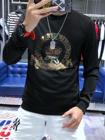 cotton men's hoodies in autumn and winter are fashionable and luxurious men's slim pullovers with diamond design