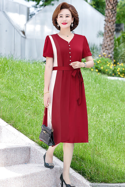 2022 Summer Elegant Patchwork Mid-Length Korean Style V Neck Women Chiffon Cocktail Dresses Vestidos Women Clothing