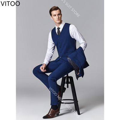 Classic Blue Men's Suit Comfortable Wedding Dress for Men Groom Tuxedo 3 Pieces Slim Fit Mens Suits Jacket Pants Business Set