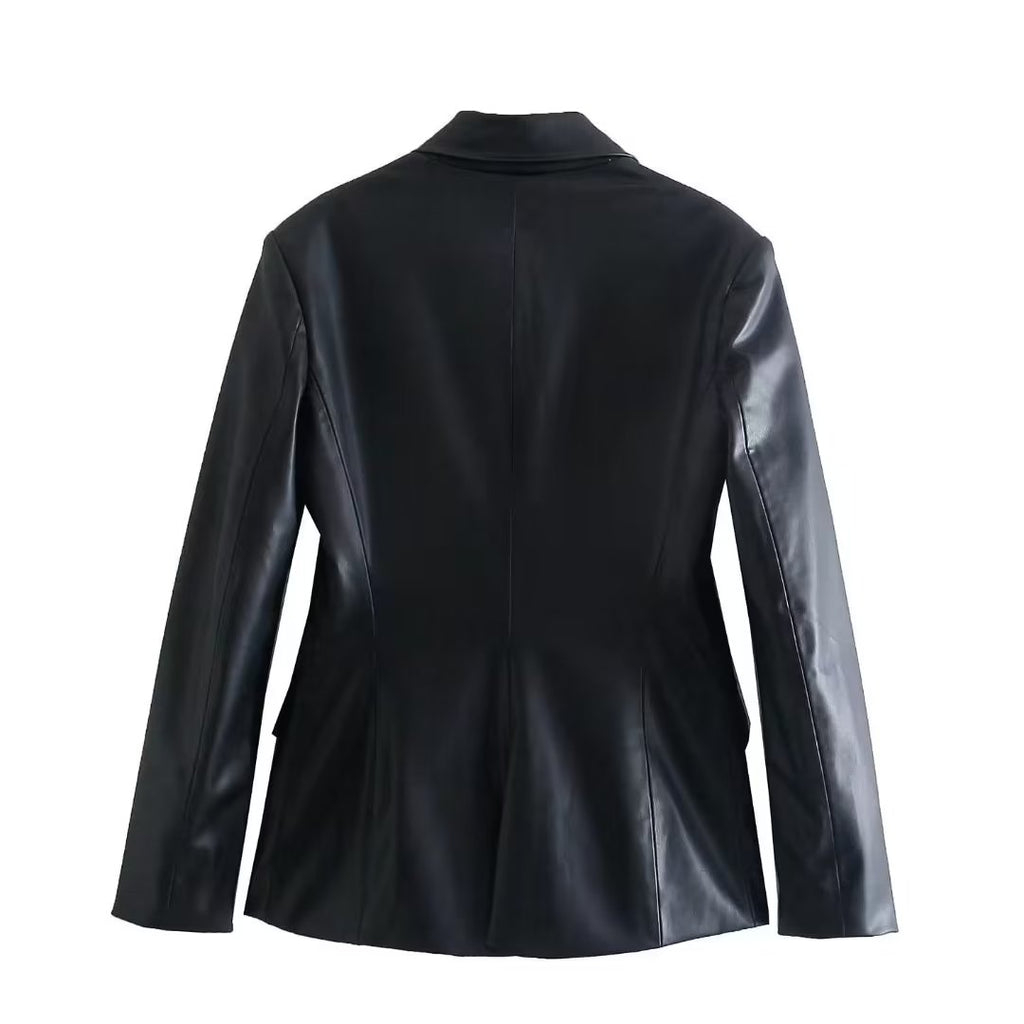 Jenny&amp;Dave 2022 England Style Fashion Double Breasted Leather Blazers Vintage Jacket Women