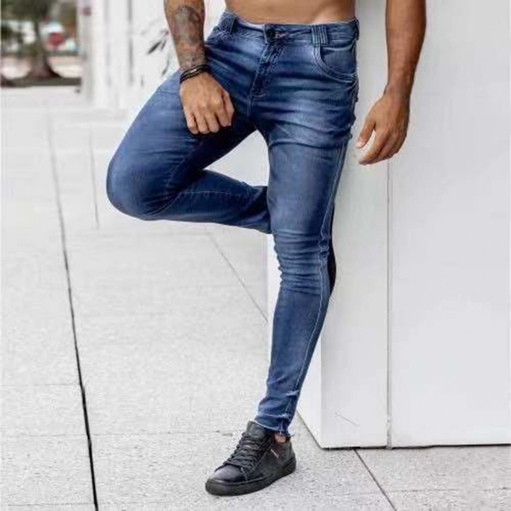 Stylish Men&#39;s Denim Trousers Slim Skinny Pockets Jeans Pants Casual Men Solid Color Slim Straight Denim Pants pantalones hombre
