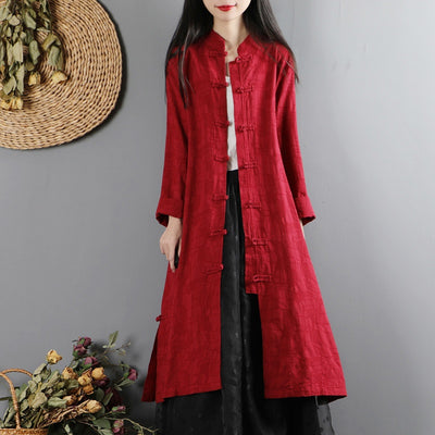 2021 Chinese Style Trench Coats Spring Mandarin Collar Long Jackets For Women Robe Vintage Femme Han Chinese Clothing FF2927