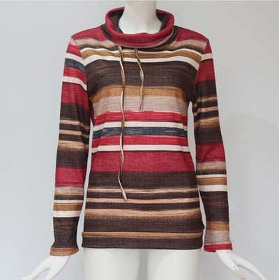 Turtleneck Sweater Women Autumn Winter Long Sleeve Sweater 2021 Striped Multicolor Casual Pullover Lace Up Knitted Sweater Tunic