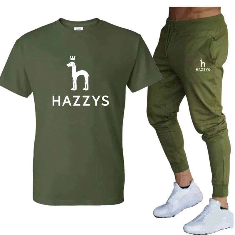 Summer New Hazzys Men&#39;s Sports T-Shirt + Pants Men&#39;s Suit Brand Casual Breathable Jogger Pants Hip Hop Fashion Men&#39;s Clothing