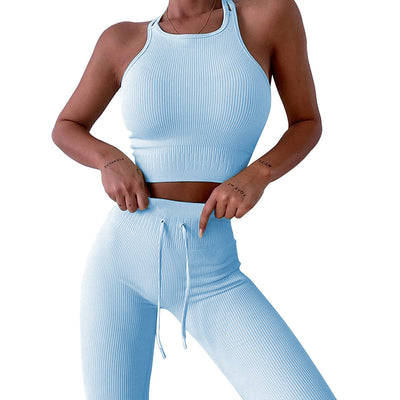 Seamless Yoga Set Women 2 Piece Set Women Workout Clothing Gym Set High Waist Leggings Fashion Cross Crop Top