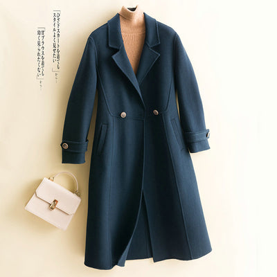 Double-sided woolen cashmere coat women&#39;s mid-length loose over-the-knee high-end woolen woolen coat tie