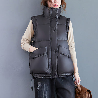 SOUL OF TIGER Womens 2021 Winter Loose Zipper Vintage Vest Korean Style Casual Solid Design Waistcoats Padded Sleeveless Clothes