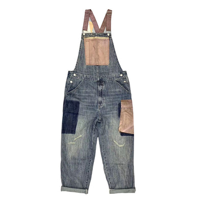 Men&#39;s Fashion Vintage Hip Hop Denim Bib Overalls With Big Pockets Harajuku Harem Jeans Jumpsuits Retro Workwear Suspender Pants