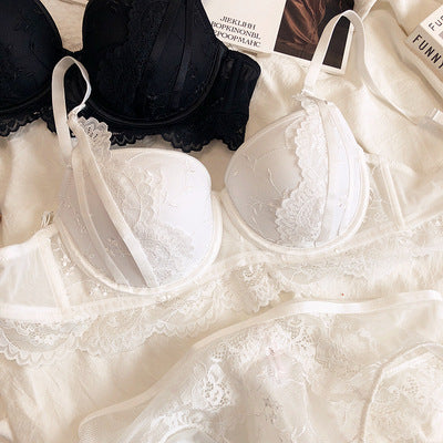2022 New Embroidery Lace Woman Sexy Lingerie Sexy Comfortable Breathable Cotton Thicken Push Up Bra Underwear Set ABCD Cup