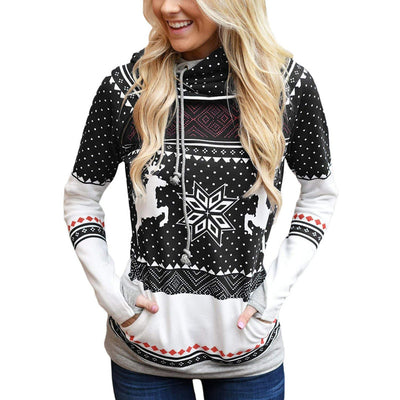 Spring/Autumn New European and American Christmas Printed Pocket Long Sleeve Hooded Casual Sweater for Women sweatshirt women