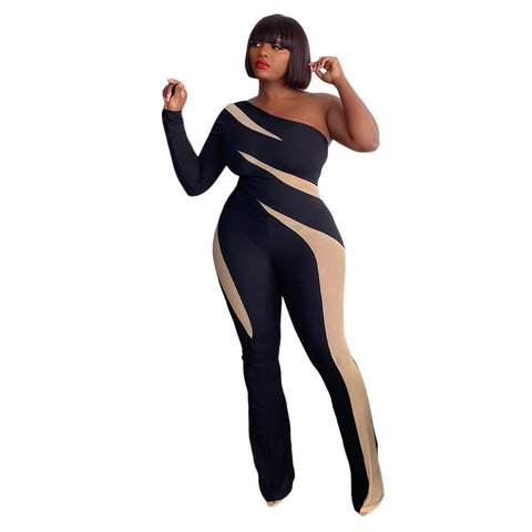 SOMO Plus Size Jumpsuit Women Autumn Irregular Sexy One Pieces Hipster Stitching Off Shoulder Romper Wholesale Dropshipping