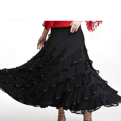 Ballroom Dance skirt Flower Long length frill spread Hem elegant Modern dance Maxi skirt Women Latin Tango Costumes Flamenco