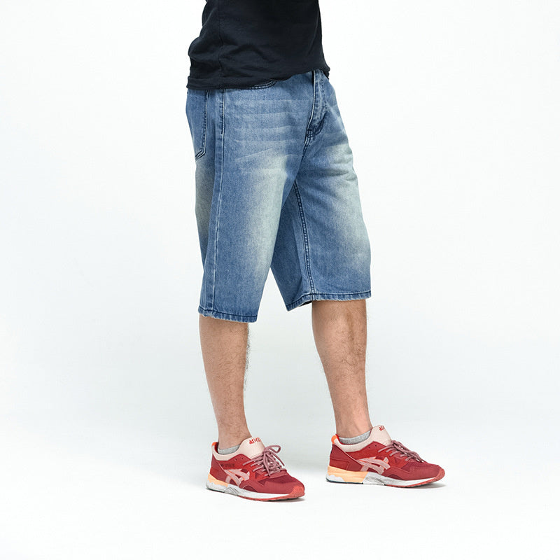 Denim Men Shorts Loose Fit Weight Summer Long Short Man Baggy Plus Size Male Clothing 40 42 44 46 Blue Jeans Shorts Men Breeches
