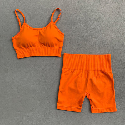 Woman Sports Shorts Clothes Set Crop Bra with High Waist Shorts Set GYM two piece set women Sports Outfits ropa deportiva mujer