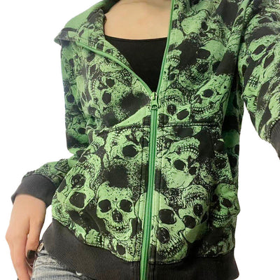 Female Coats Gothic Fall Winter Hoodies Casual Clothes 2022 Skull Print Long Sleeve Hooded Zipper Jacket Outerwear