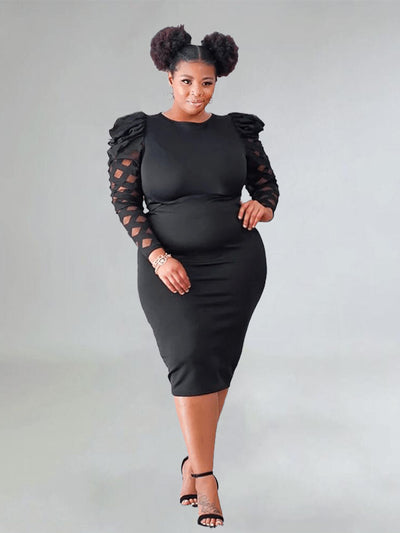 Plus Size Clothes Women Fashion Large Size Dress Long Sleeve Tight Black Dress Cut Out Bodycon Dress Wholesale Dropshipping