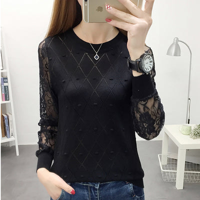 Office Lady Hollow Out Argyle Women&#39;s Clothing O-Neck Skin Friendly Thin Slim Pullovers Slight Strech Spring Summer Creative
