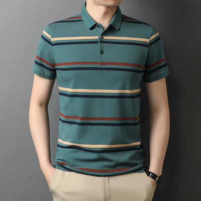 Brand Classic Striped Turn-down Collar Short Sleeve T-Shirts Summer New Streetwear Tops Casual Cotton T Shirt Homme Size M-XXXL