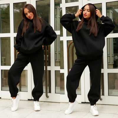 Women Autumn Winter Two Piece Fashion Pullover Sweatshirt+high Waist Pants Set Female Casual Hooded Suit Loose Tracksuit