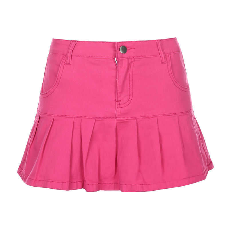 Pink Black Denim Skirts Womens Girl Y2K Summer Vintage Crop Streetwear Cute Mini Pleated Skirt Gothic Hippie Kawaii Goth A Line