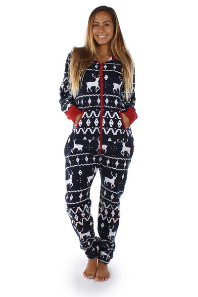 AHVIT New Style Winter Christmas Women Jumpsuits Long Sleeve Hooded Printed Party Romper YC-J1136