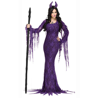 Adult Women Halloween Party Purple Witch Evil Costume Wicked Sorceress Fantasia Fancy Dress