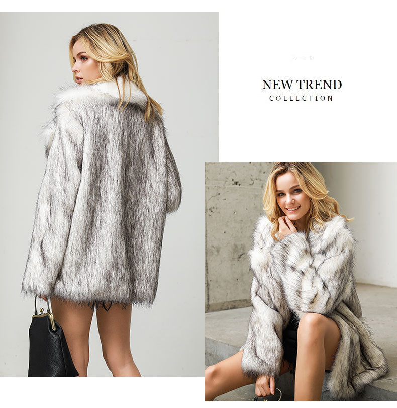 Fall/winter 2021 women&#39;s white bottom black tip mid-length suit coat faux fur coat