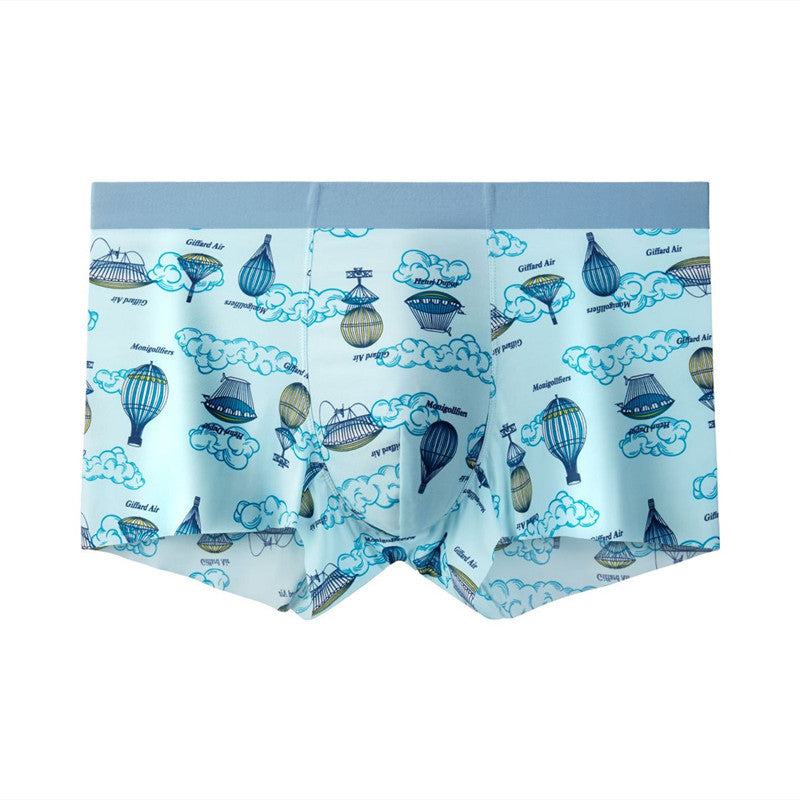 Blue Colors Male&#39;s Bacteriostatic Panties Ice Silk Printed Cool And Breathable Graphene More Soft Inners Men 24-Hour Care Shorts