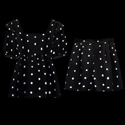 Women Large 4XL Polka dot Ladies Short Suit Sweet Shirt Top And Pant Two Piece Set Matching Outfit Female Clothes 2022 Summer