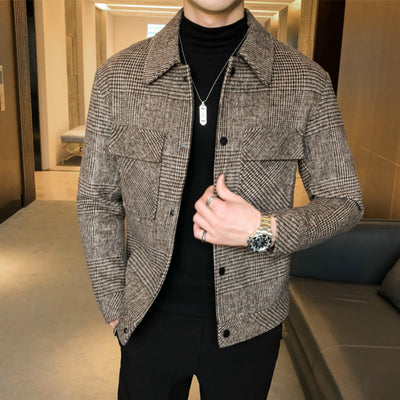 Men's Wool Windbreaker Jacket 2022 Autumn/Winter New Short Slim Fit Plaid Jacket Fashion High Quality Lapel Windbreaker Jacket
