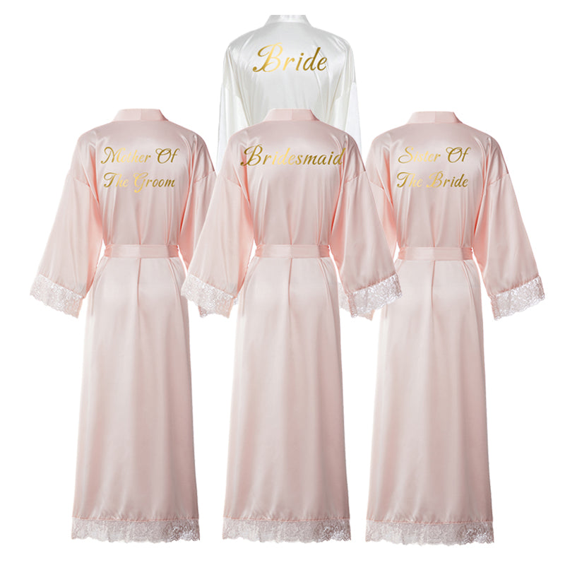 Owiter 2021 New Satin Silk Lace Robe Bride Bridesmaid Robes Wedding Bridal Long Robe Bathrobe Women Dressing Sleepwear Blush