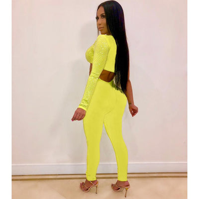 AHVIT New Style Hollow Out Solid Color Skinny Women Jumpsuits One Shoulder Long Sleeve Fashion Nightclub Party Romper ME-Q209