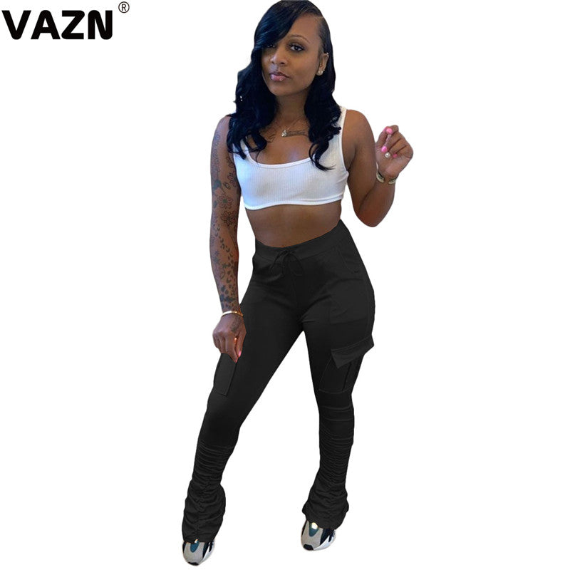 VAZN 2021 Hot Solid Shinny Women Energetic Streetwear Full Pants Sports Pants Lady High Waist Pants