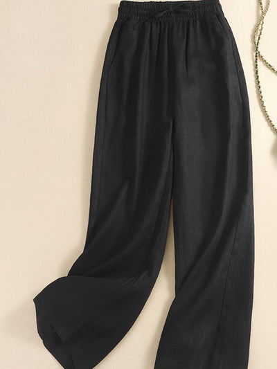 2022 New Summer Loose And Thin Trousers Cotton and Linen Casual Ladies Work Elegant Elastic Waist Tie Nine-point Wide-leg Pants