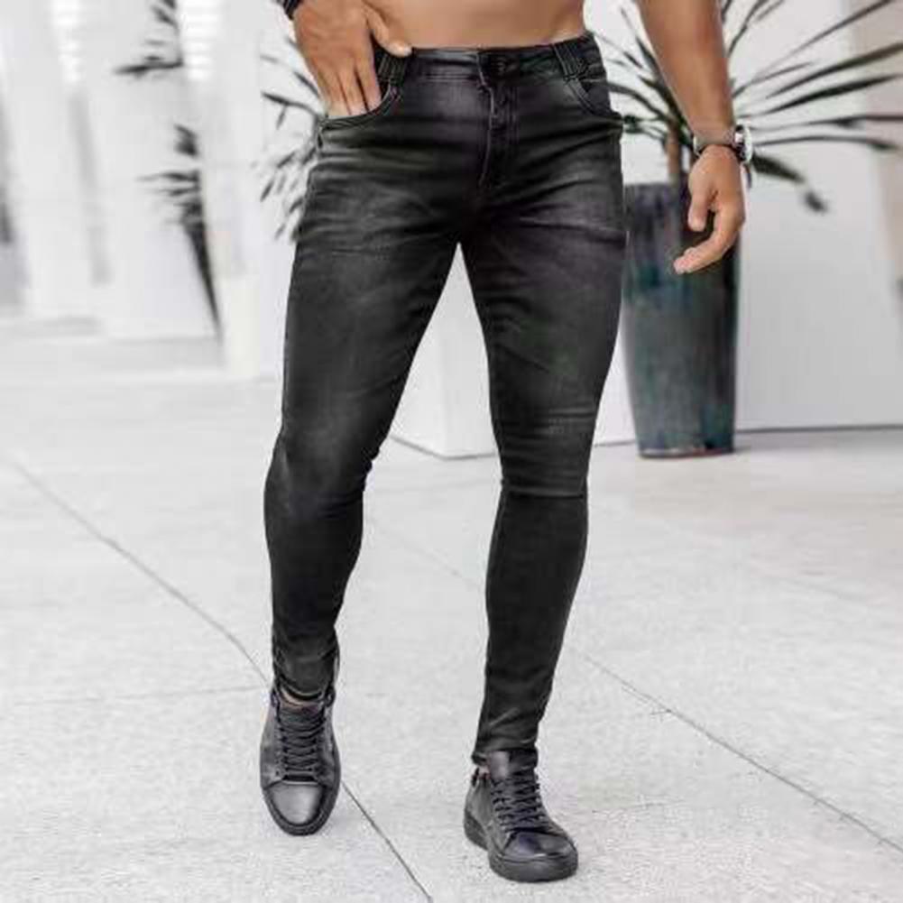 Stylish Men&#39;s Denim Trousers Slim Skinny Pockets Jeans Pants Casual Men Solid Color Slim Straight Denim Pants pantalones hombre