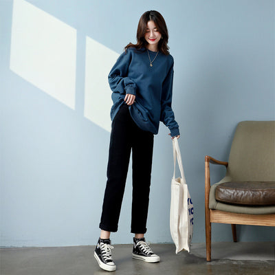 Straight chimney 2022 spring and summer living female high-waisted slim mid-tube pants nine points apricot black jeans