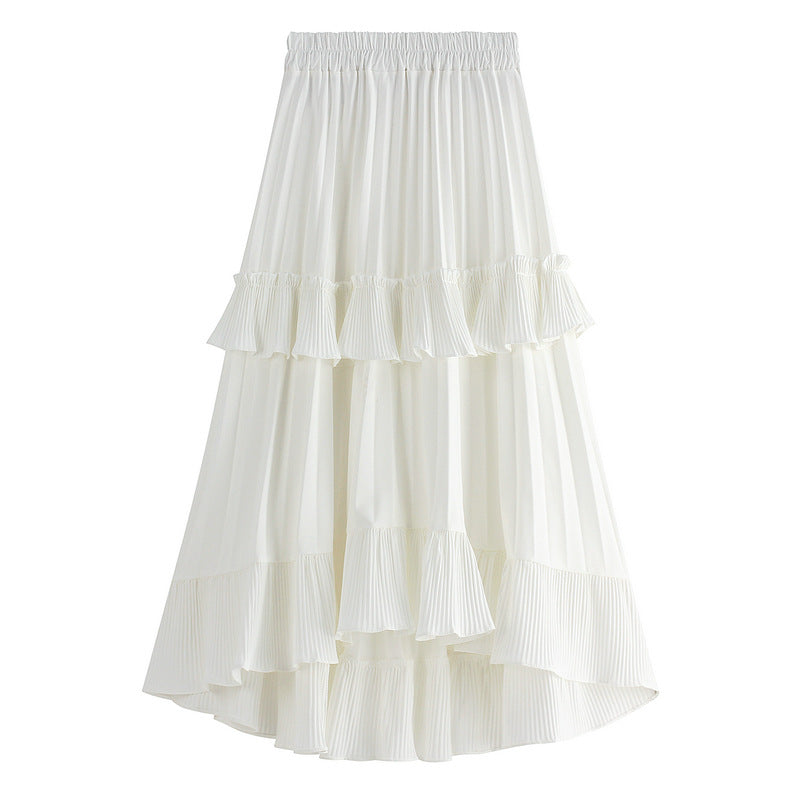 Short Front Long Back Cake Style Irregular Skirt WF0047 rokjes dames Women Ladies Ruffles Black White Long Pleated Skirt