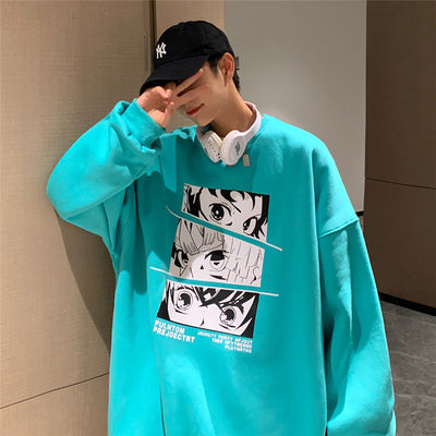 Clothes Jacket Korean Crewneck Wei Yi Men&#39;s Spring and Autumn Fashion Ins Wind Two-dimensional Cartoon Printed Turtleneck Fall